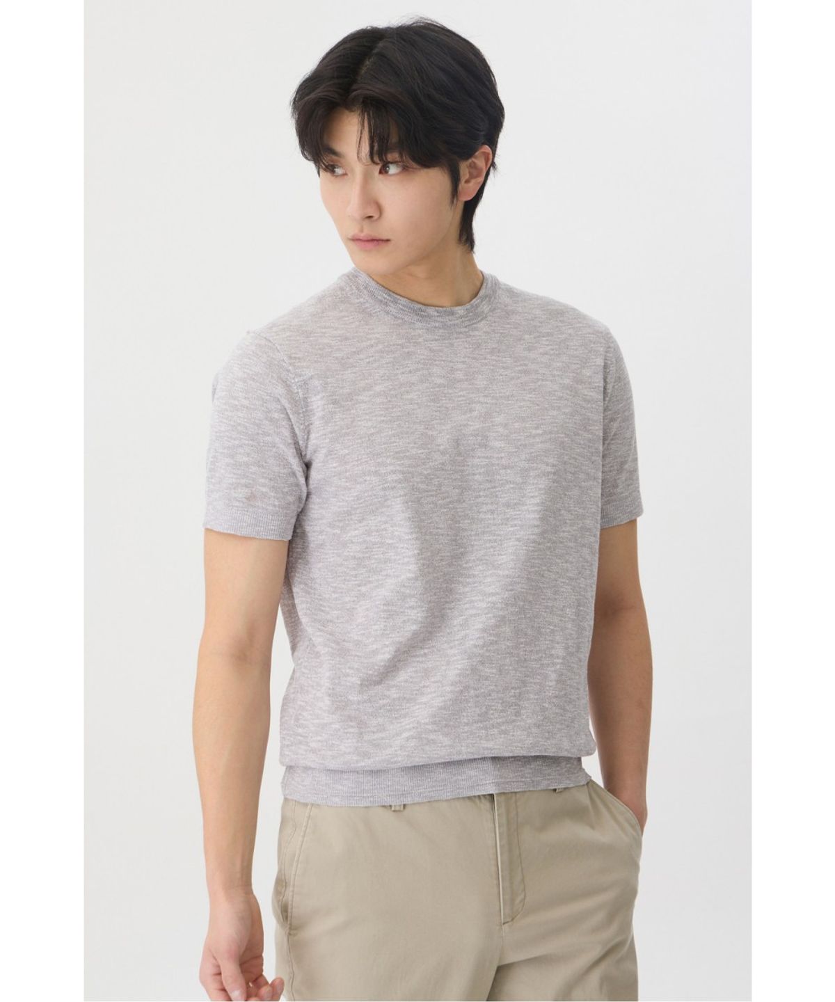 브렌우드(BRENTWOOD) [셀렉션] 워셔블 투톤 슬럽 라운드넥 스웨터 BRWAM26851GYX