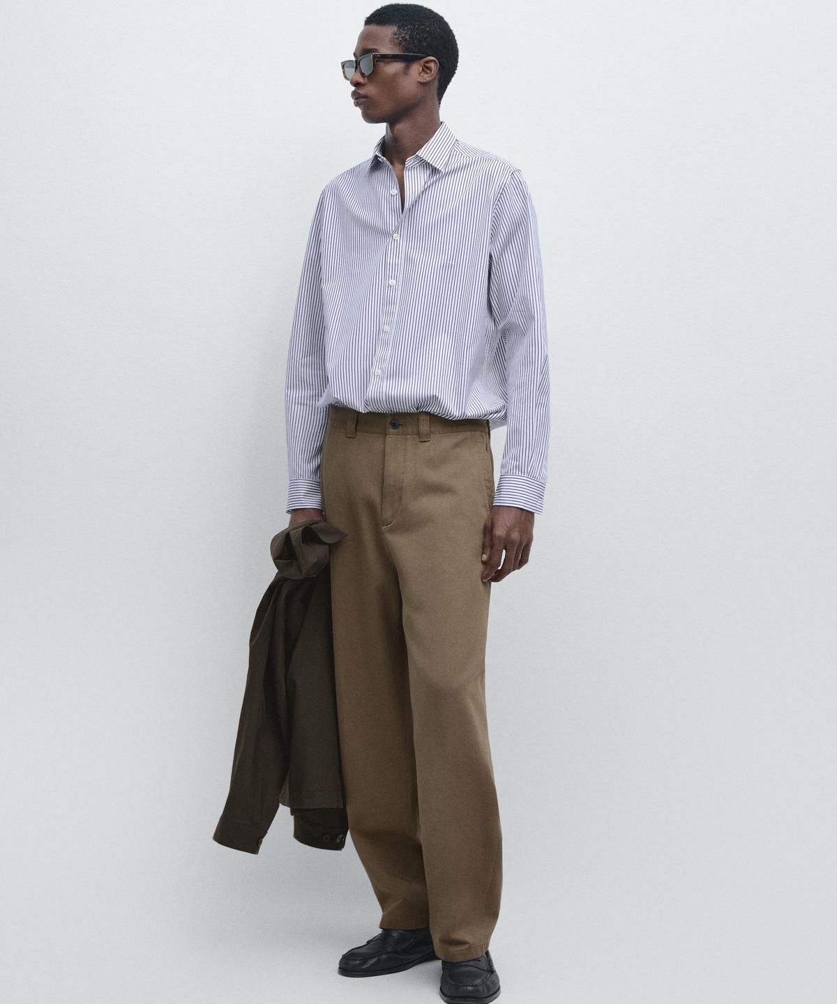 마시모두띠(MASSIMO DUTTI) 100% 코튼 레귤러핏 스트라이프 셔츠