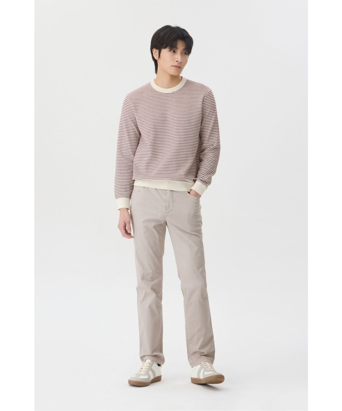 브렌우드(BRENTWOOD) [워셔블] 조직 스트라이프 라운드넥 스웨터 BRWAS26351WIX