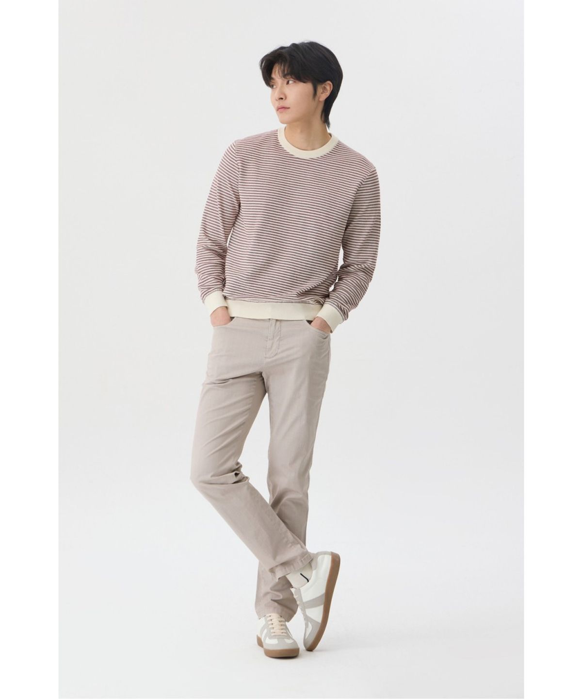 브렌우드(BRENTWOOD) [워셔블] 조직 스트라이프 라운드넥 스웨터 BRWAS26351WIX
