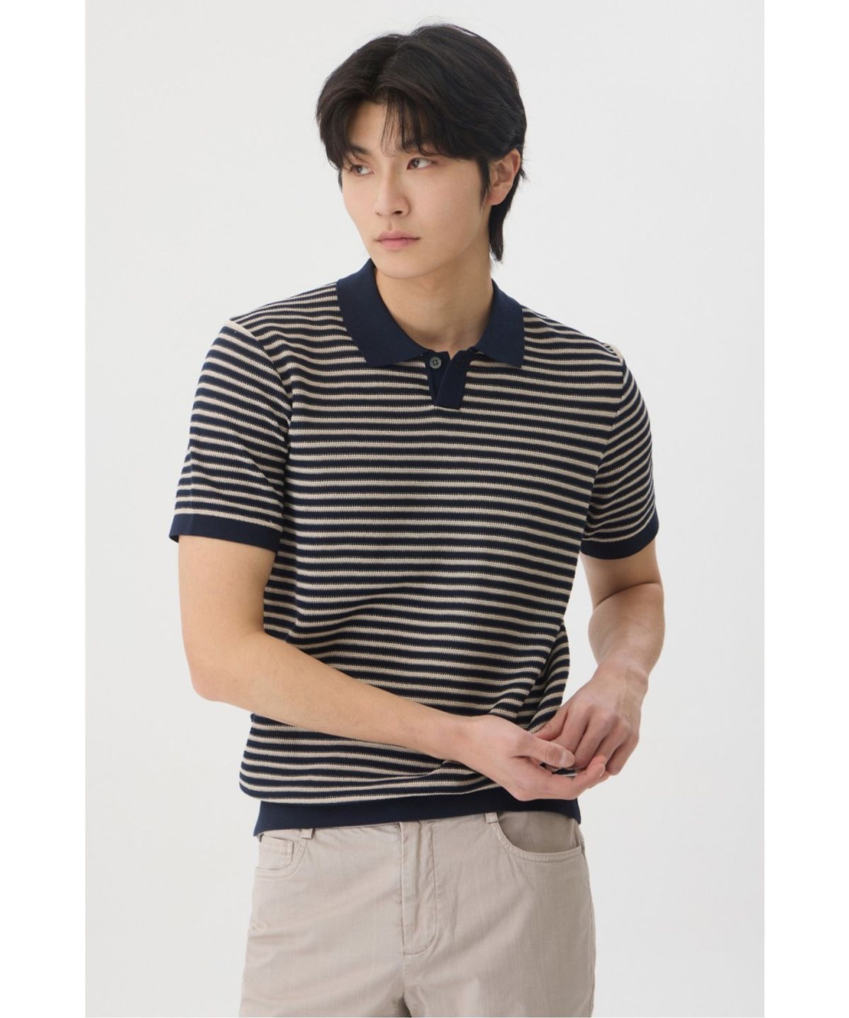 브렌우드(BRENTWOOD) [리버티] 워셔블 스트라이프 폴로넥 스웨터 BRWAM26512NYX