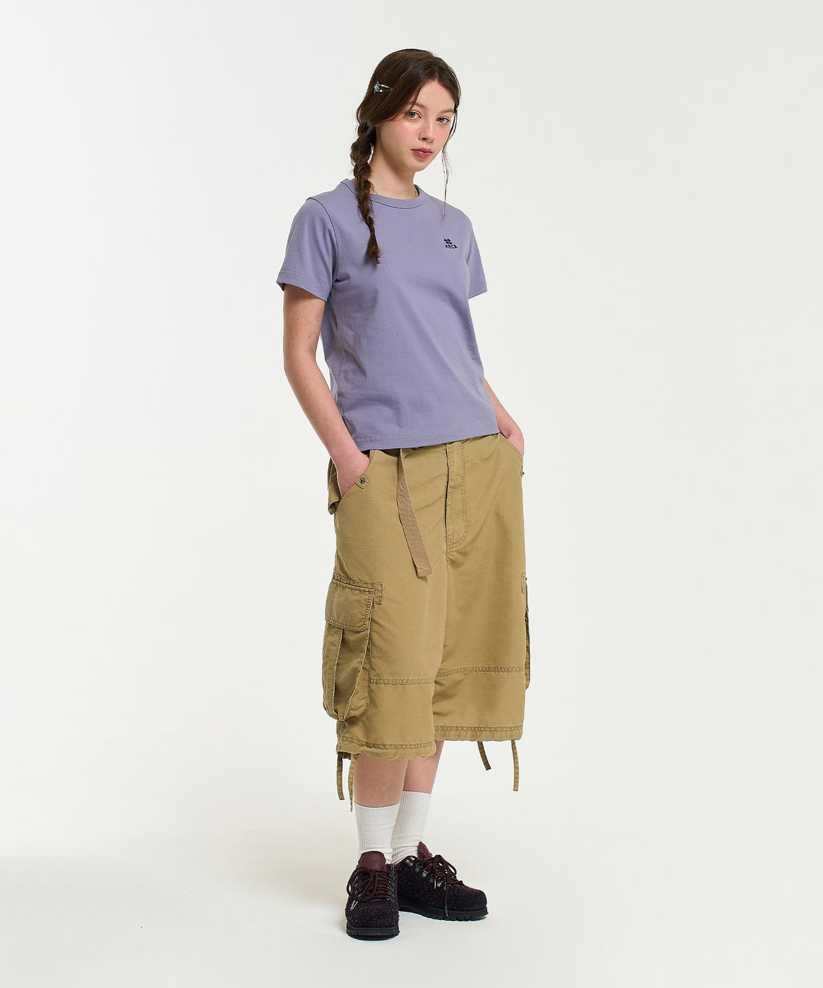 에이카화이트(AECA) (Woman) EVERYDAY AECA CLOVER HALF SLEEVE TEE-PURPLE
