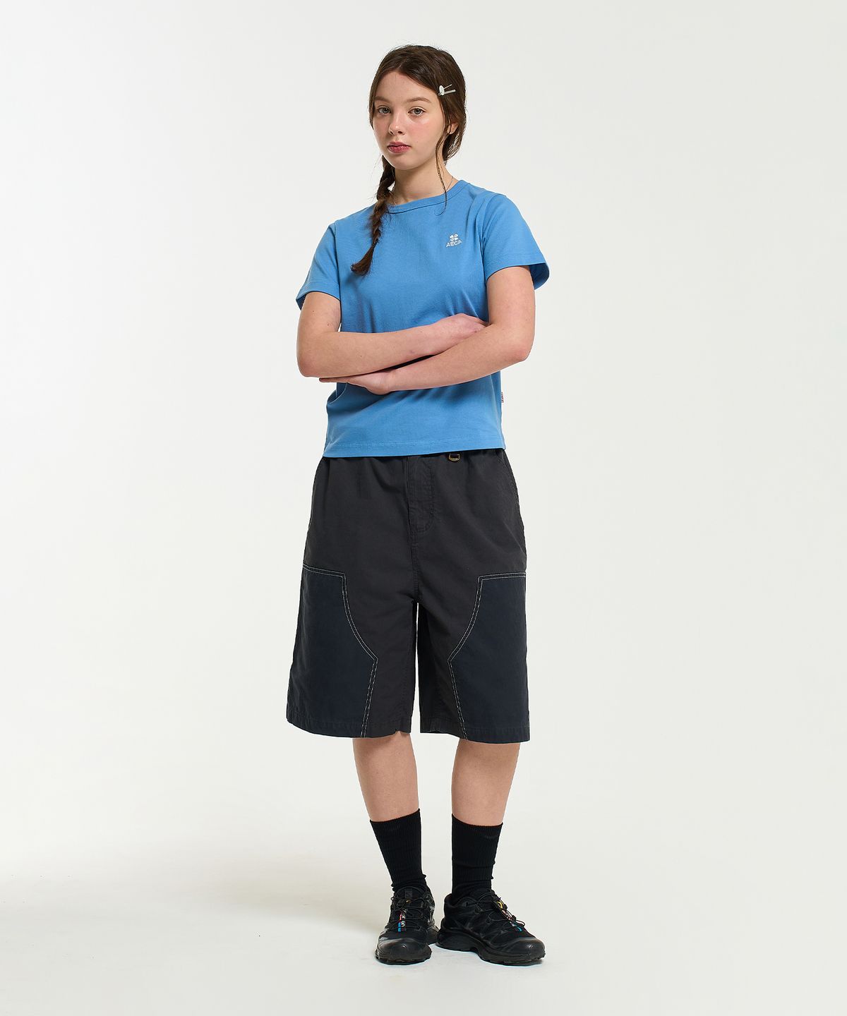 에이카화이트(AECA) (Woman) EVERYDAY AECA CLOVER HALF SLEEVE TEE-BLUE