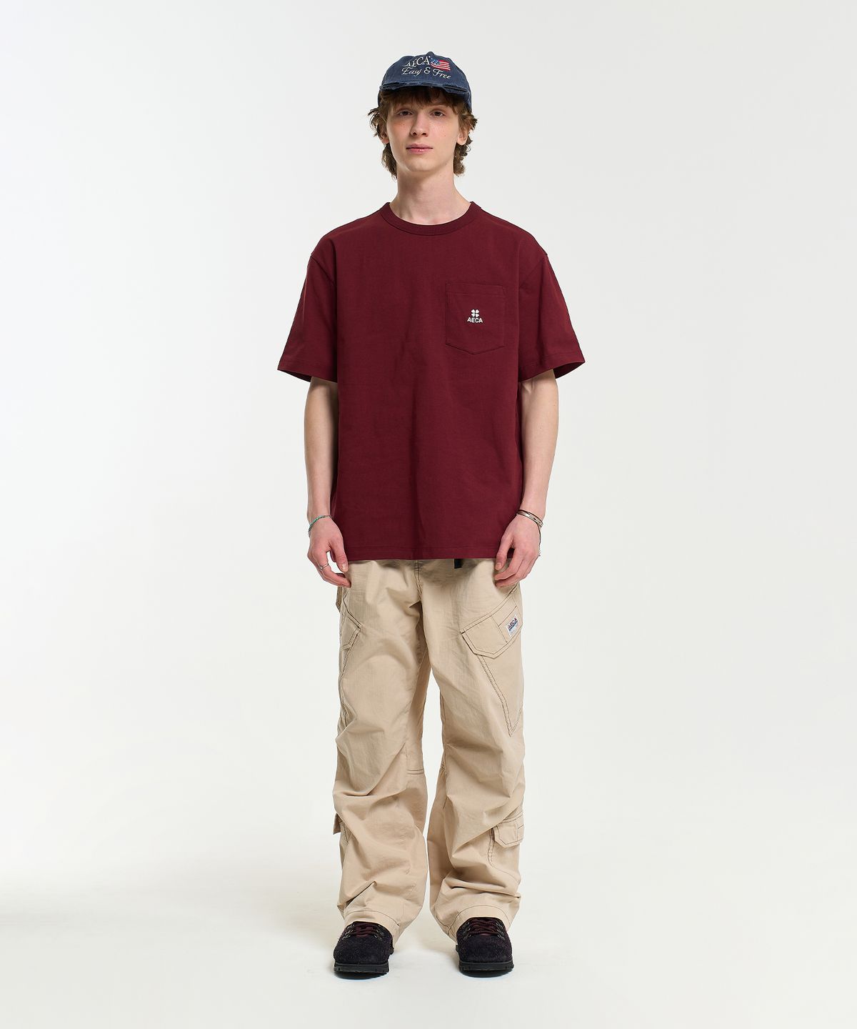 에이카화이트(AECA) EVERYDAY AECA CLOVER POCKET TEE-BURGUNDY