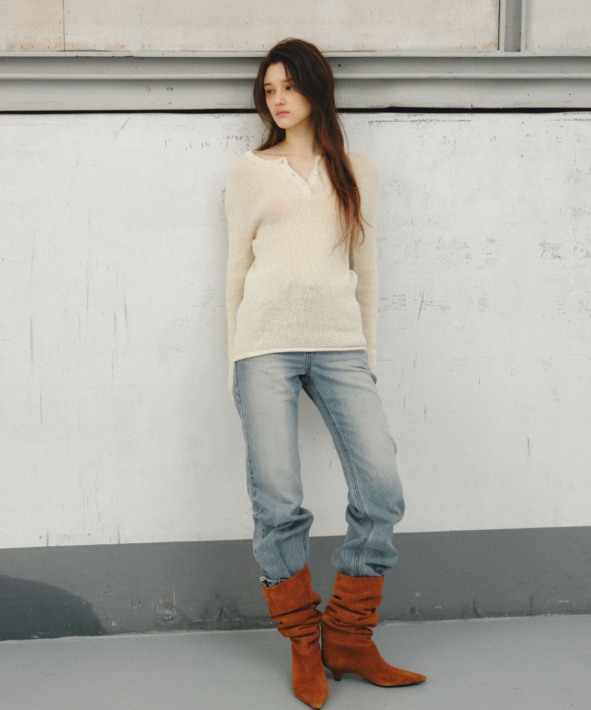 씨타(CITTA) Light Sheer Henley Neck Knit_CTK259(Cream)