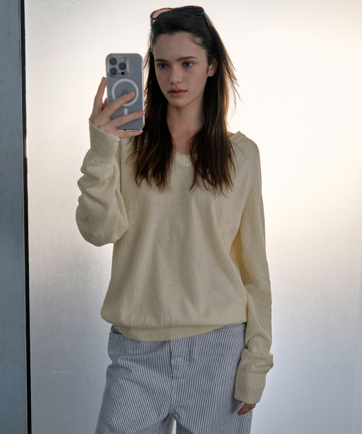 씨타(CITTA) Soft Boucle V-Neck Knit_CTK262(Light Yellow)