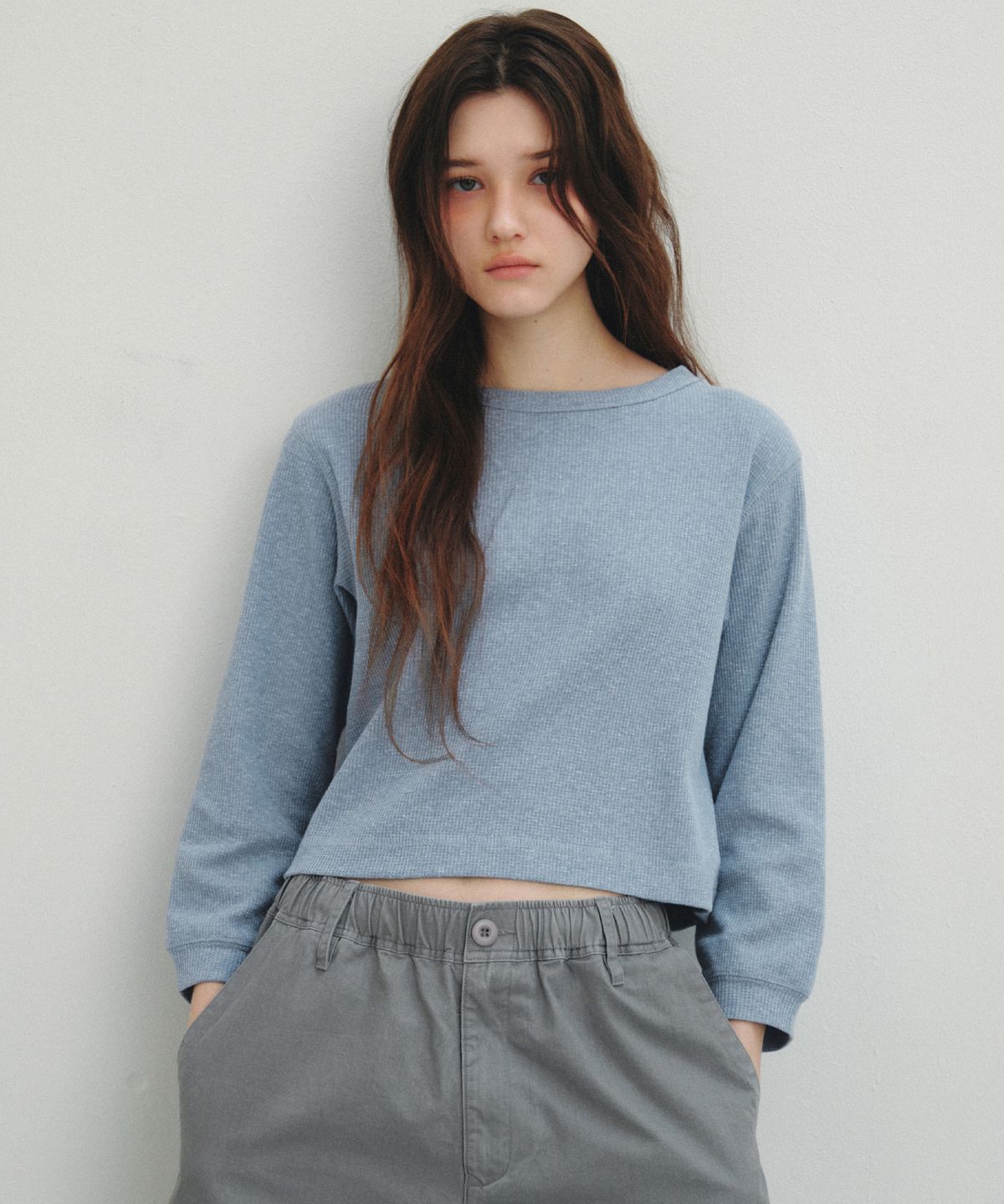씨타(CITTA) Waffle Semi Crop T-Shirt_CTT3003(Blue)