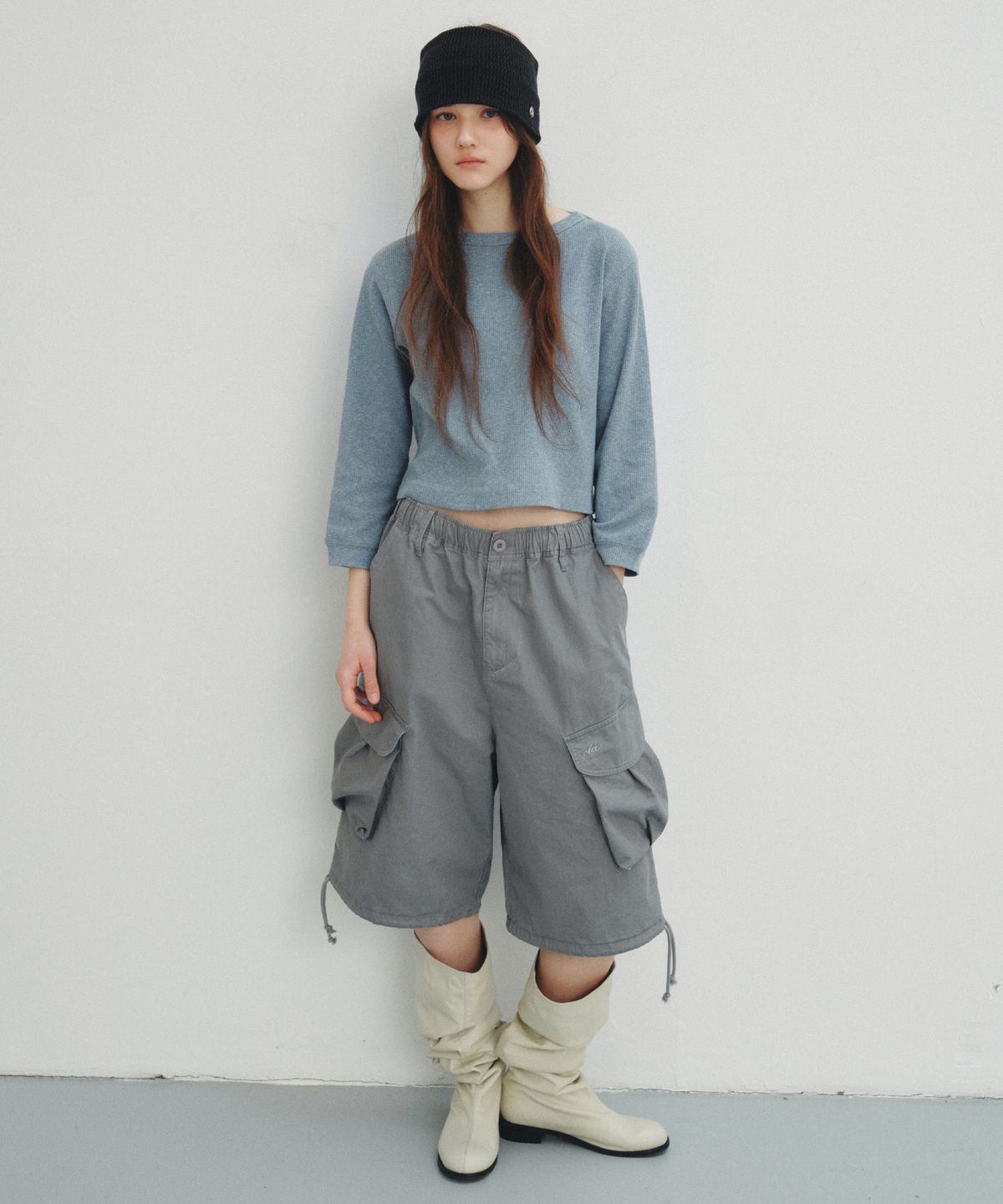 씨타(CITTA) Waffle Semi Crop T-Shirt_CTT3003(Blue)