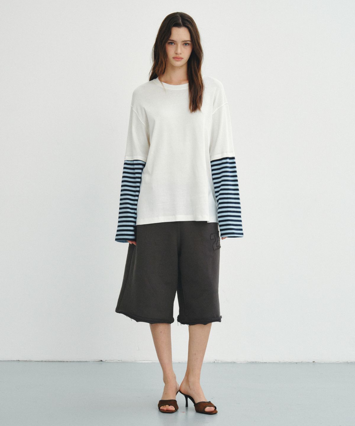 씨타(CITTA) Layered Edge Stripe Overfit Long Sleeve_CTT3007(White)