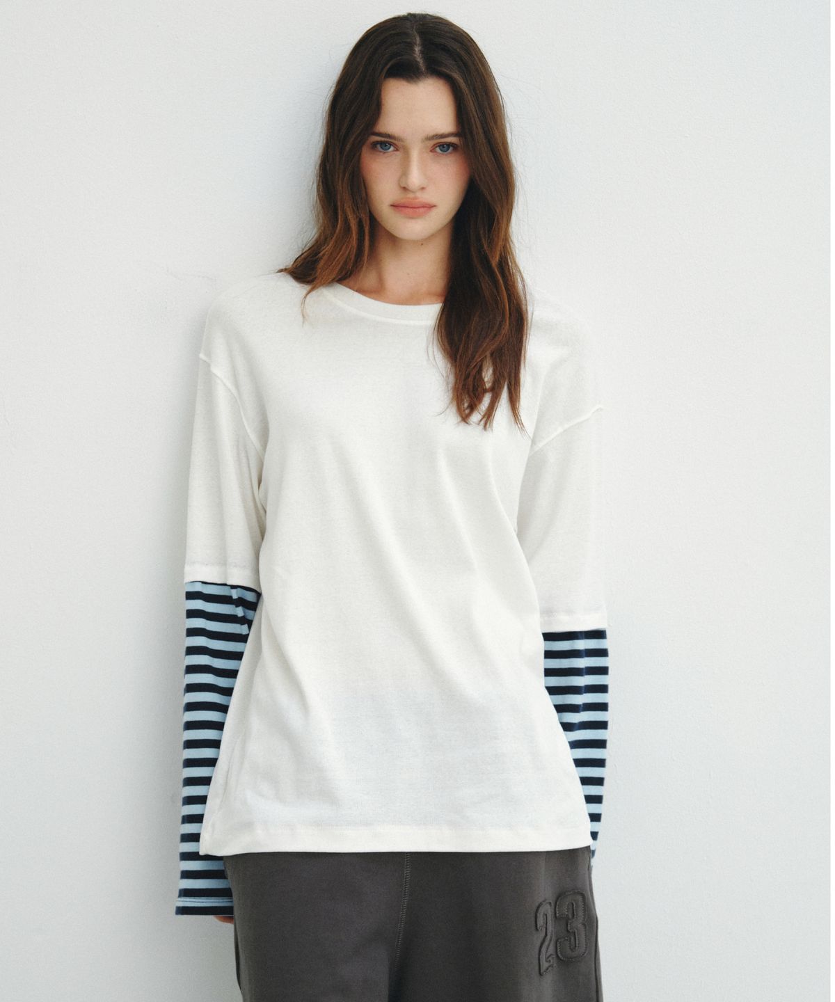 씨타(CITTA) Layered Edge Stripe Overfit Long Sleeve_CTT3007(White)