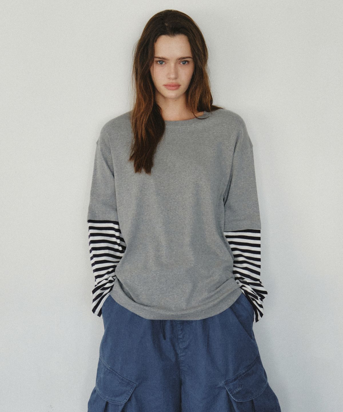 씨타(CITTA) Layered Edge Stripe Overfit Long Sleeve_CTT3007(Grey)