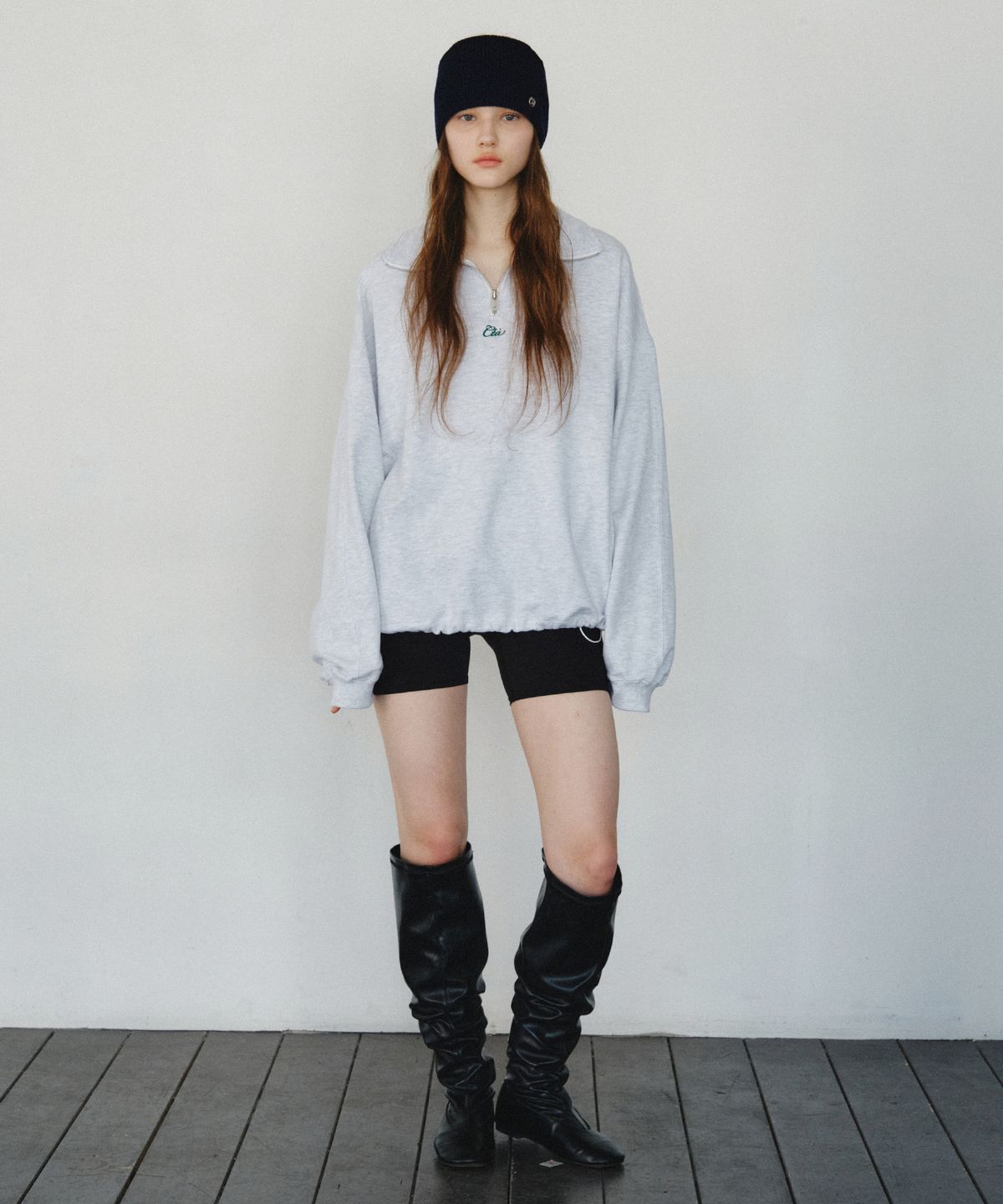 씨타(CITTA) Signature Logo Anorak Sweatshirt_CTT3011(White Melange)