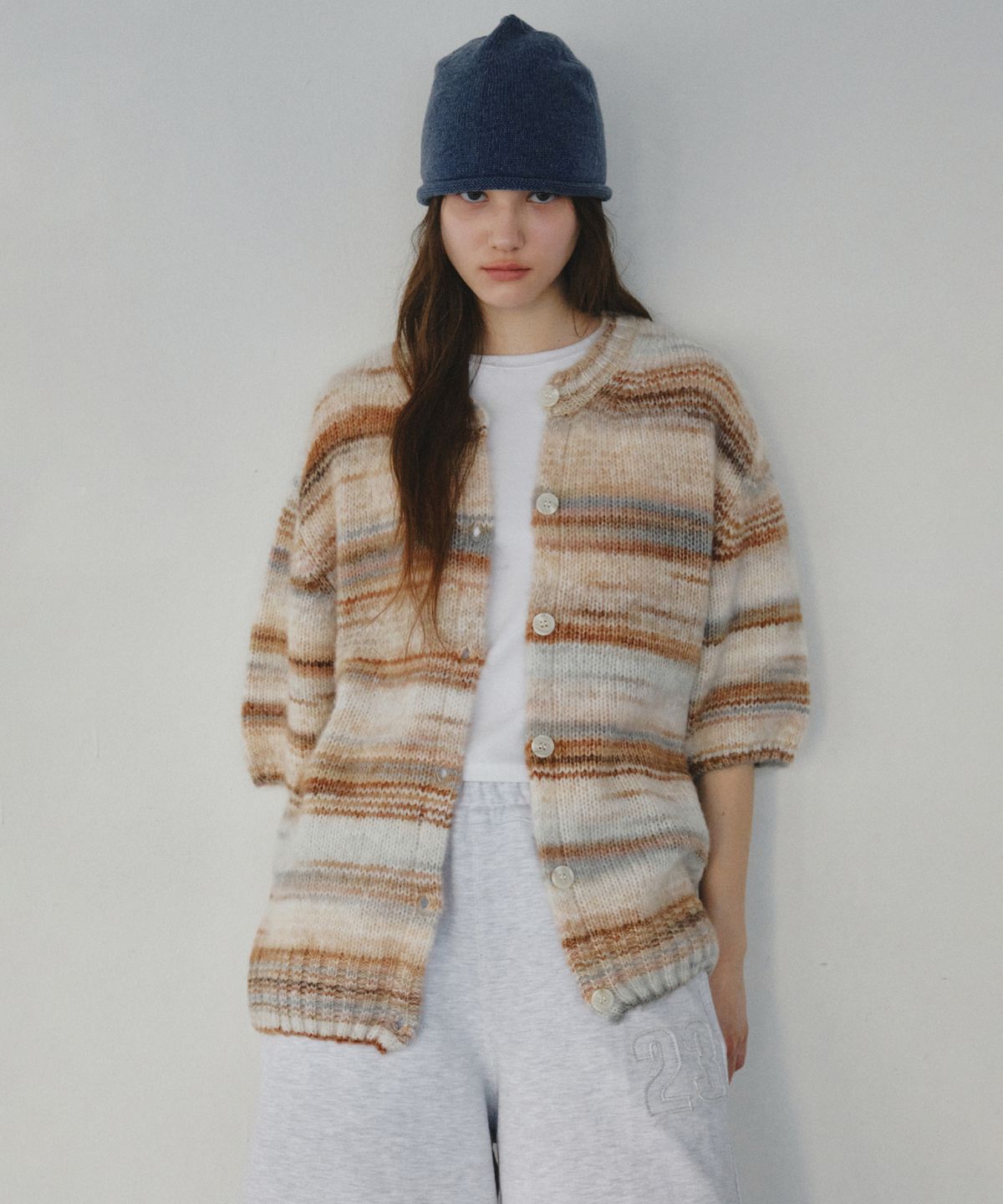 씨타(CITTA) Pastel Stripe Knit Cardigan_CTK266(Beige)