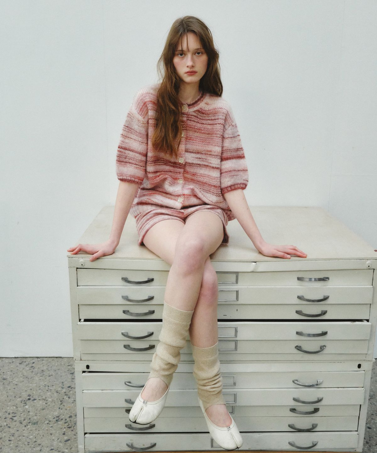 씨타(CITTA) [SET]Pastel Stripe Knit Cardigan Set-Up(2color)