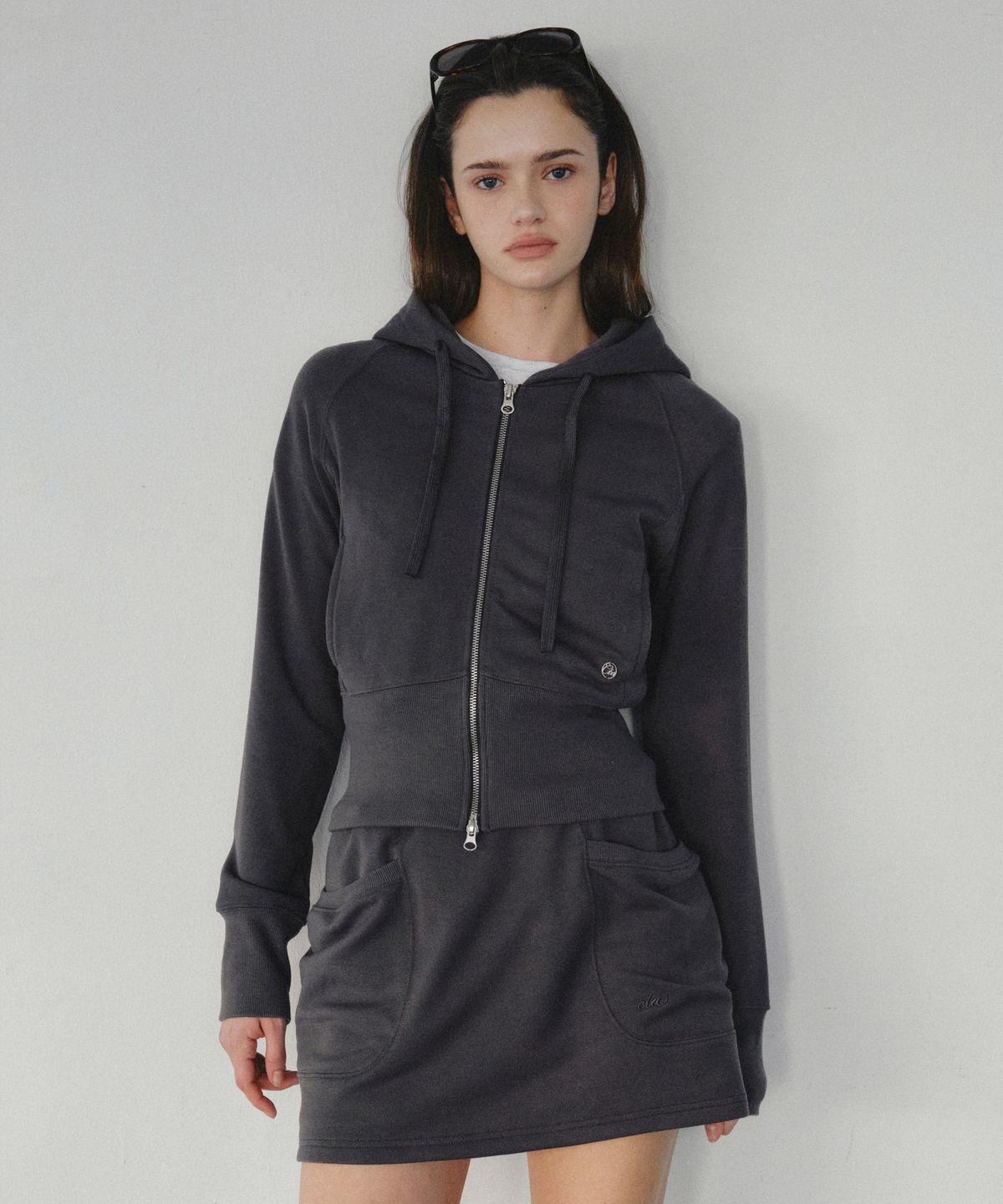 씨타(CITTA) [SET]Soft Cropped Slim Hoodie Zip-Up Set-Up(2color)