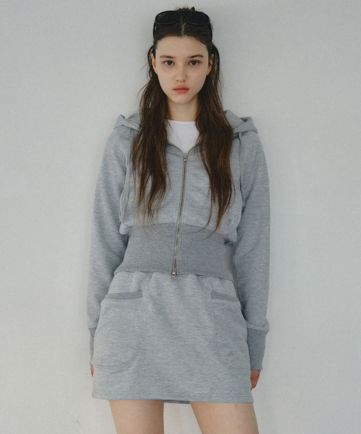 씨타(CITTA) [SET]Soft Cropped Slim Hoodie Zip-Up Set-Up(2color)