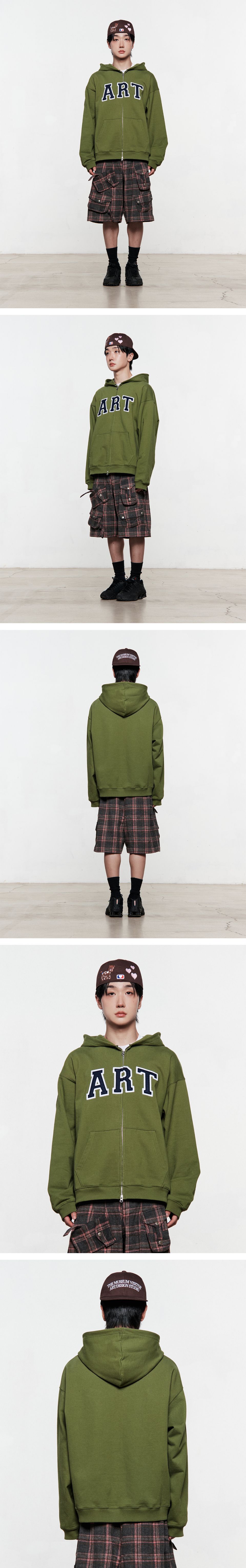 MUSINSA | THEMUSEUMVISITOR ART APPLIQUE HOODIE ZIP UP (OLIVE)