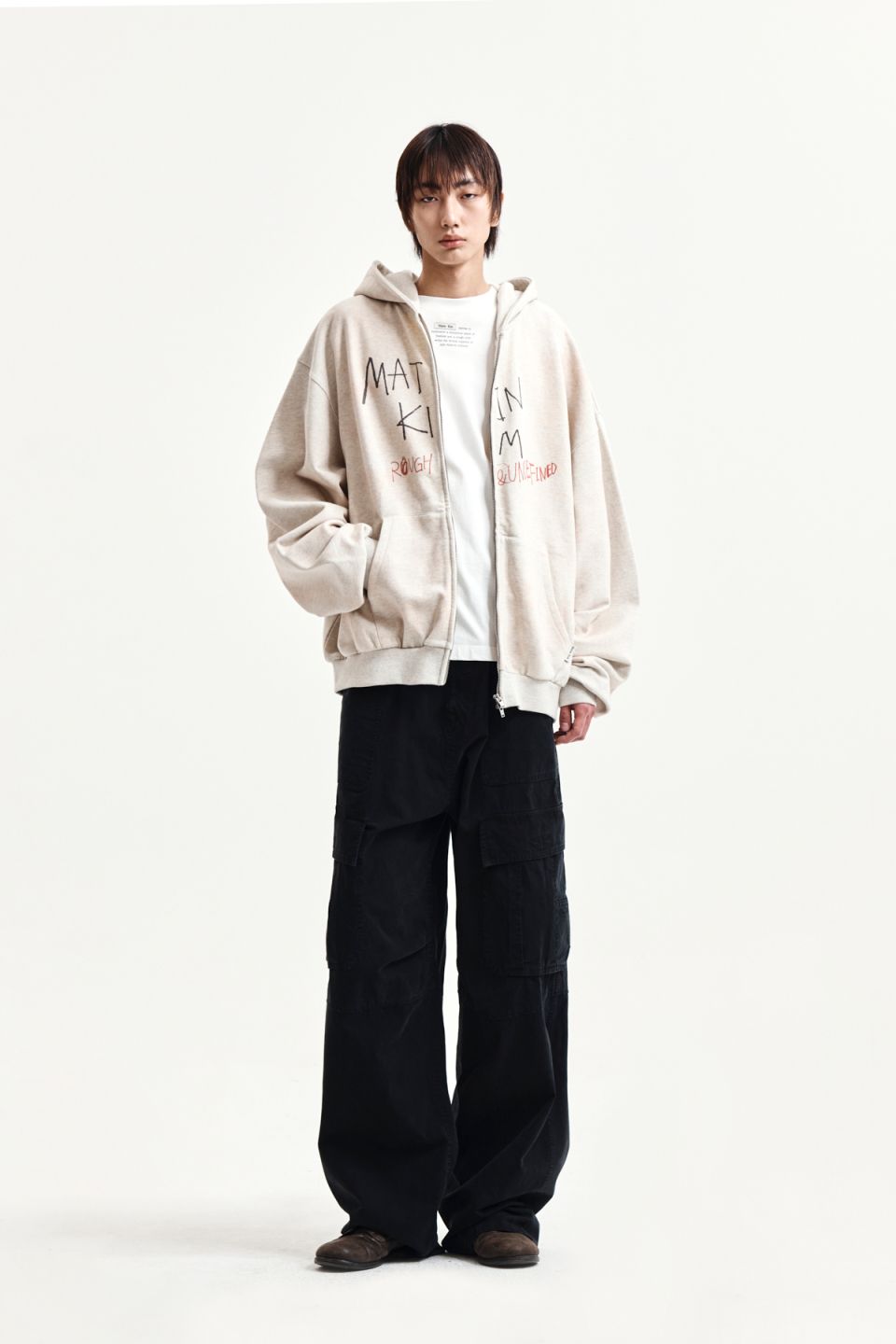 MUSINSA | MATIN KIM VINTAGE WASHED GRAFFITI HOODY ZIP UP IN BEIGE