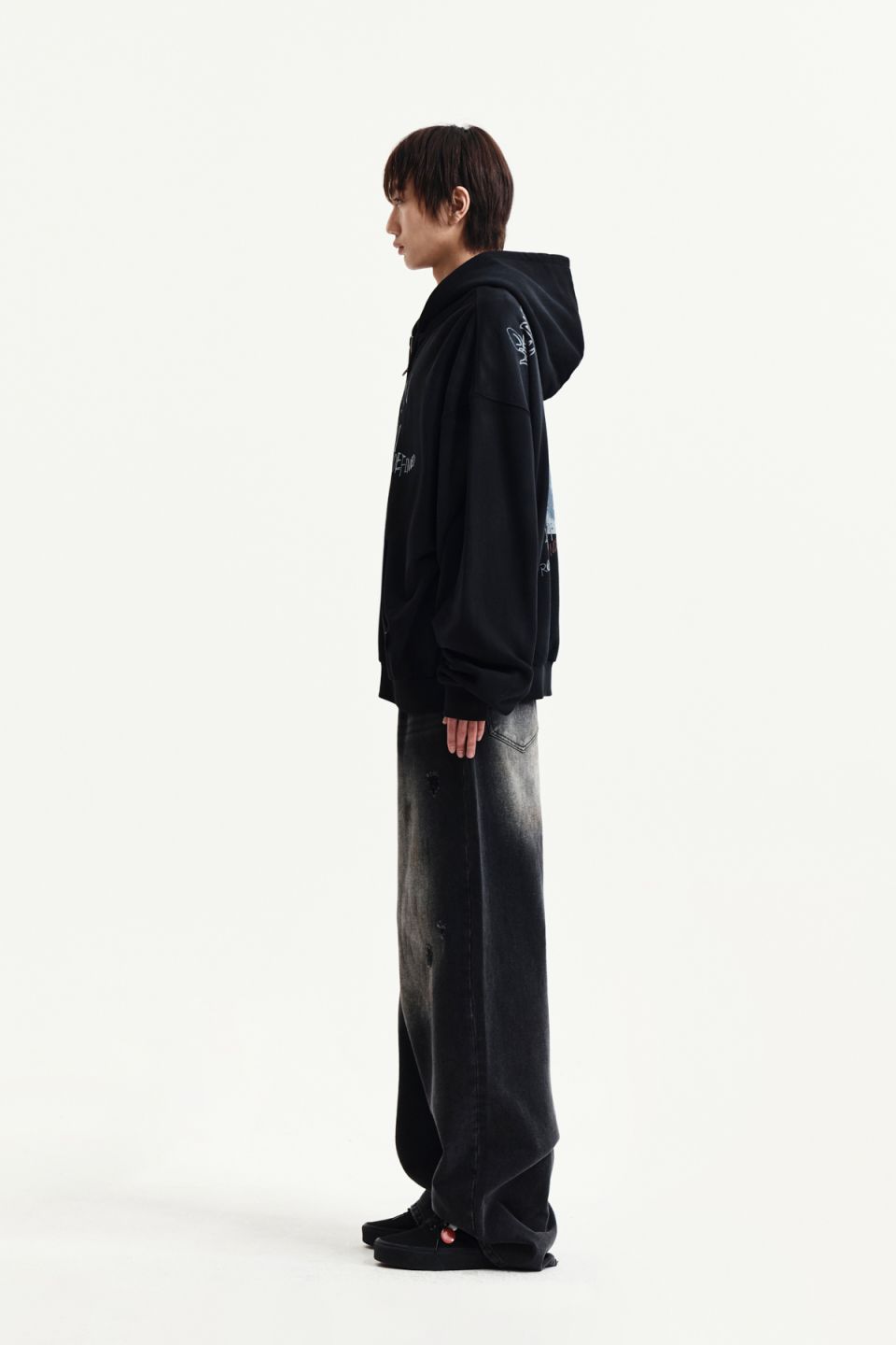 MUSINSA | MATIN KIM VINTAGE WASHED GRAFFITI HOODY ZIP UP IN BLACK
