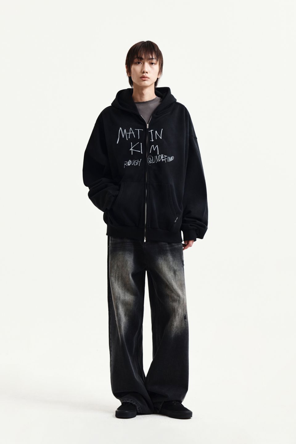 MUSINSA | MATIN KIM VINTAGE WASHED GRAFFITI HOODY ZIP UP IN BLACK