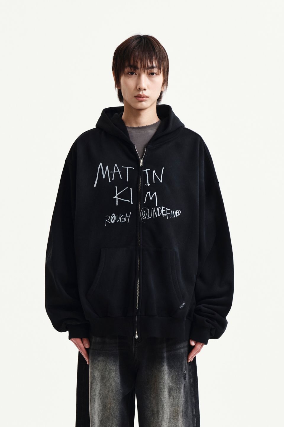 MUSINSA公式 | MATIN KIM VINTAGE WASHED GRAFFITI HOODY ZIP UP IN BLACK