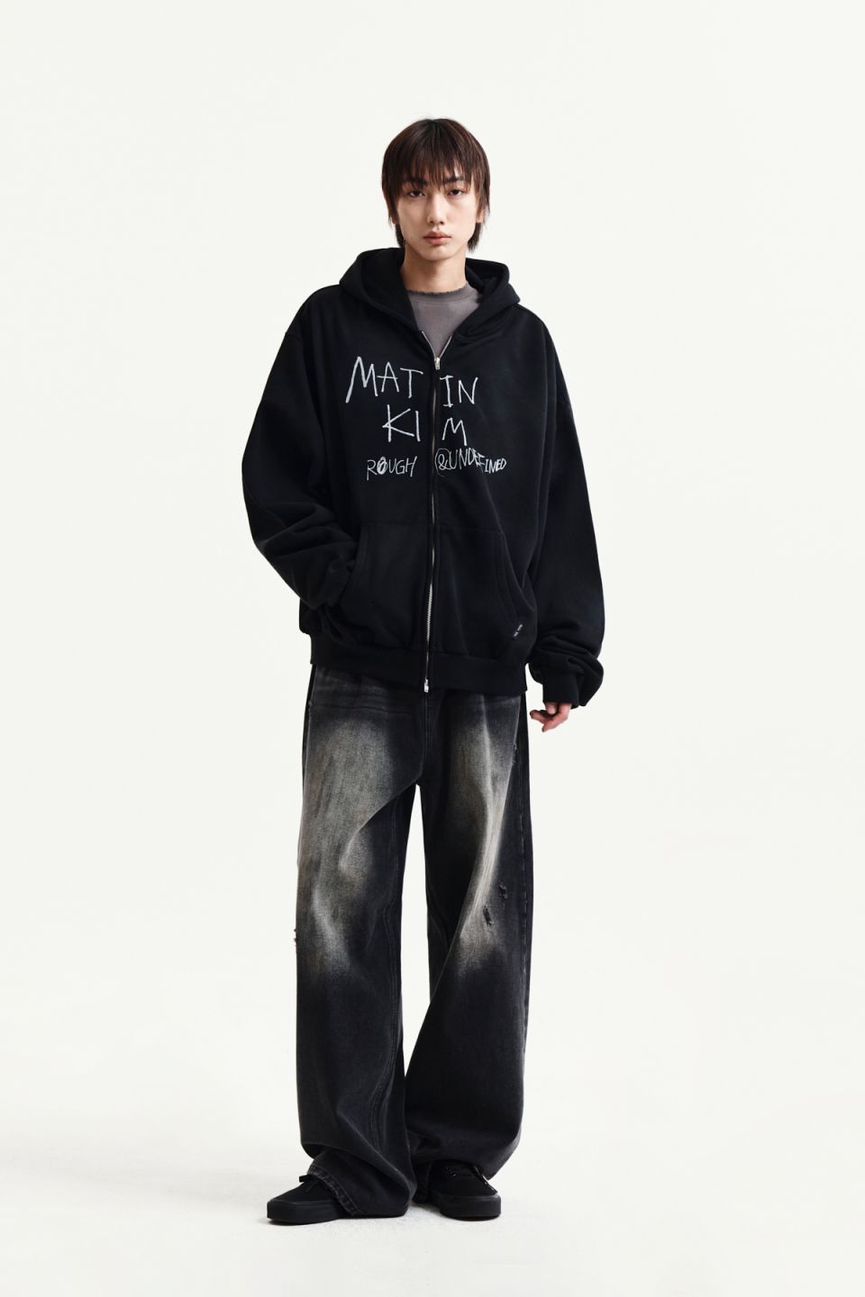 MUSINSA | MATIN KIM VINTAGE WASHED GRAFFITI HOODY ZIP UP IN BLACK