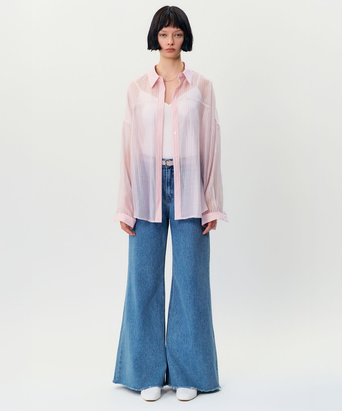 메이버유(MAYVERU) Amiron See-through Stripe shirts _ Pink