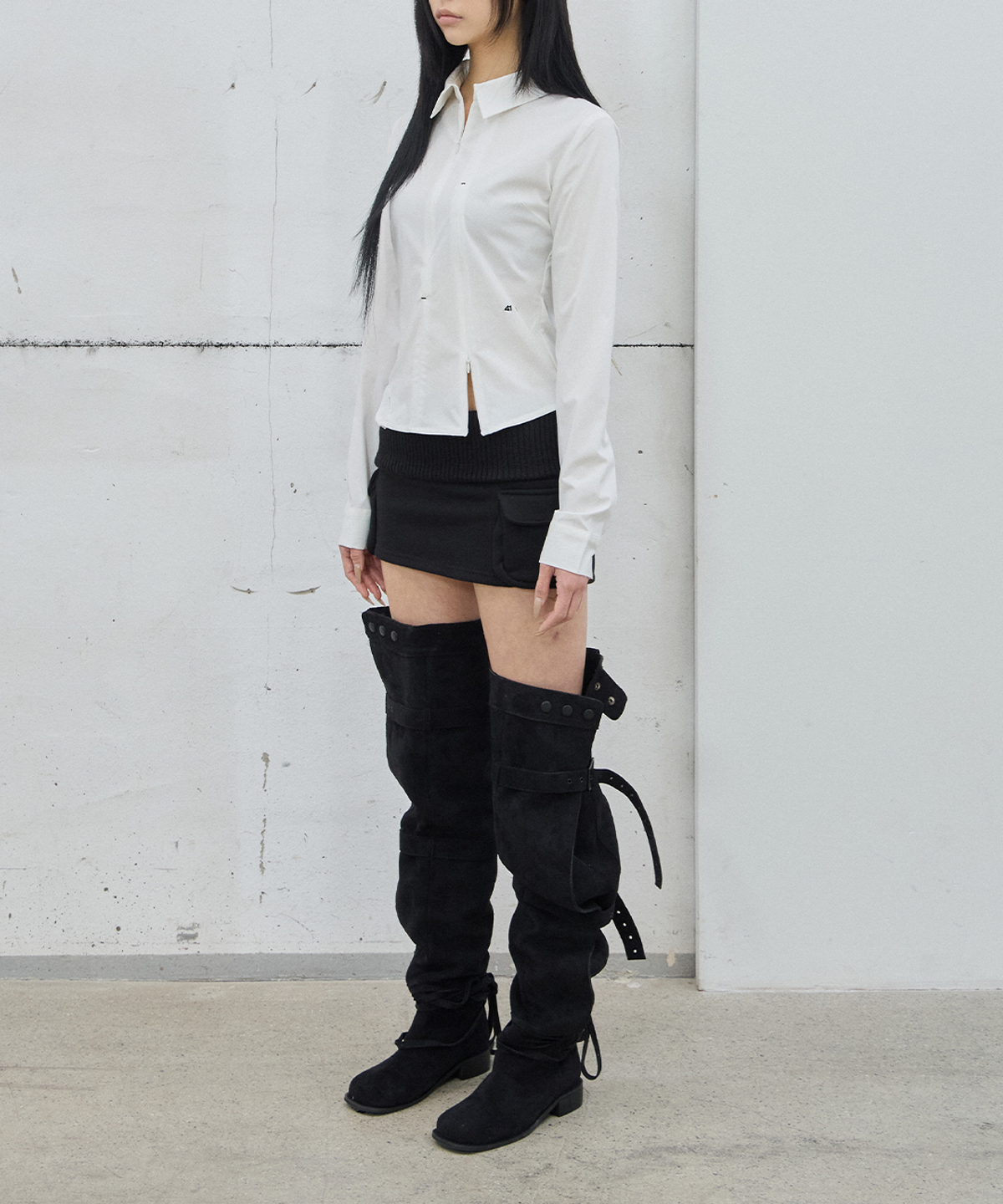 사일프레이(41PRAY) Folded Knit Skirt Shorts / Black