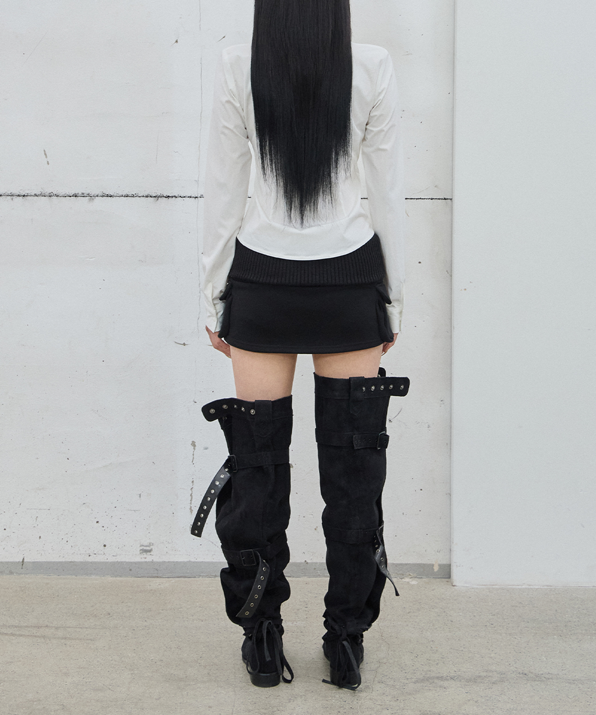 사일프레이(41PRAY) Folded Knit Skirt Shorts / Black