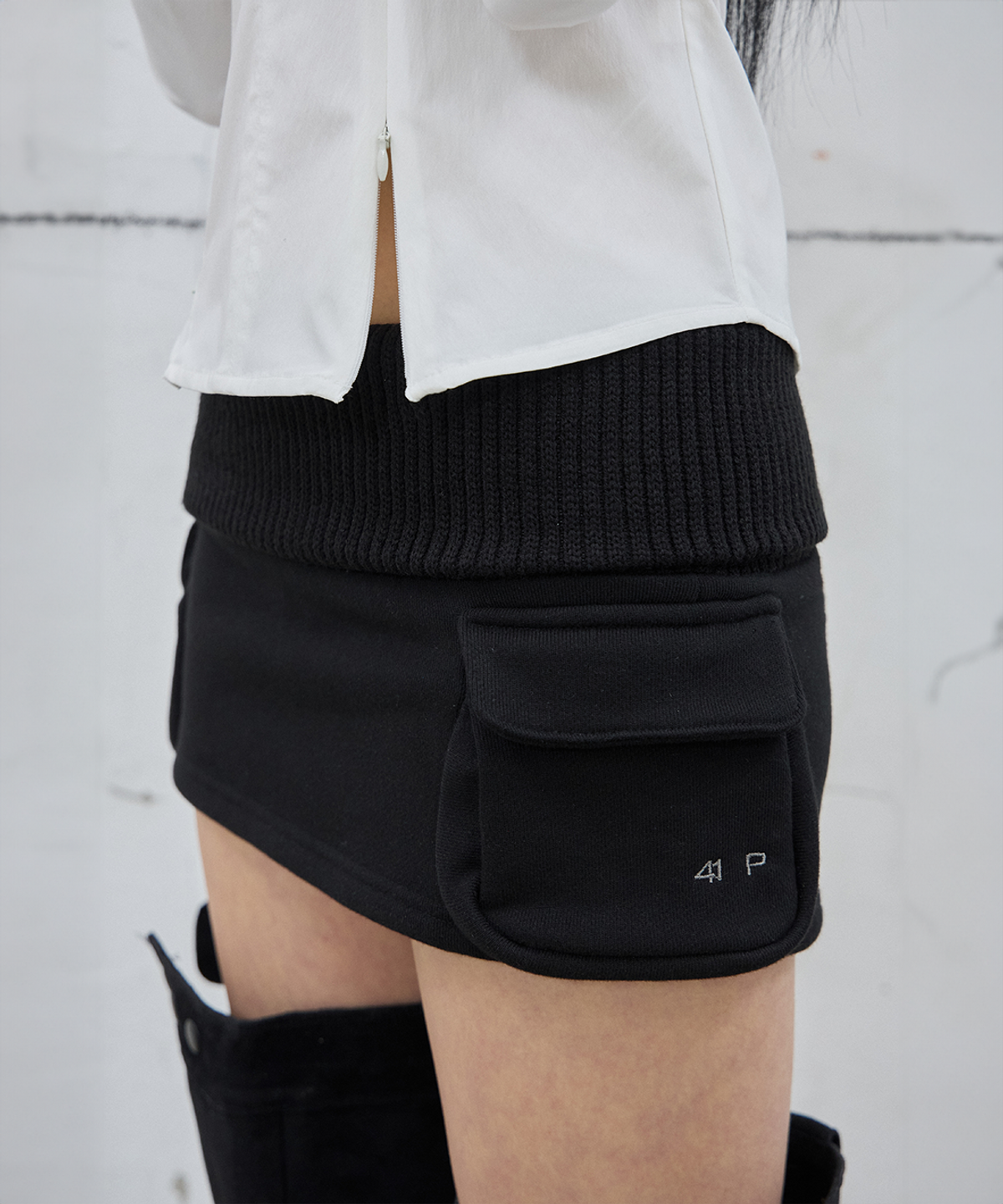 사일프레이(41PRAY) Folded Knit Skirt Shorts / Black