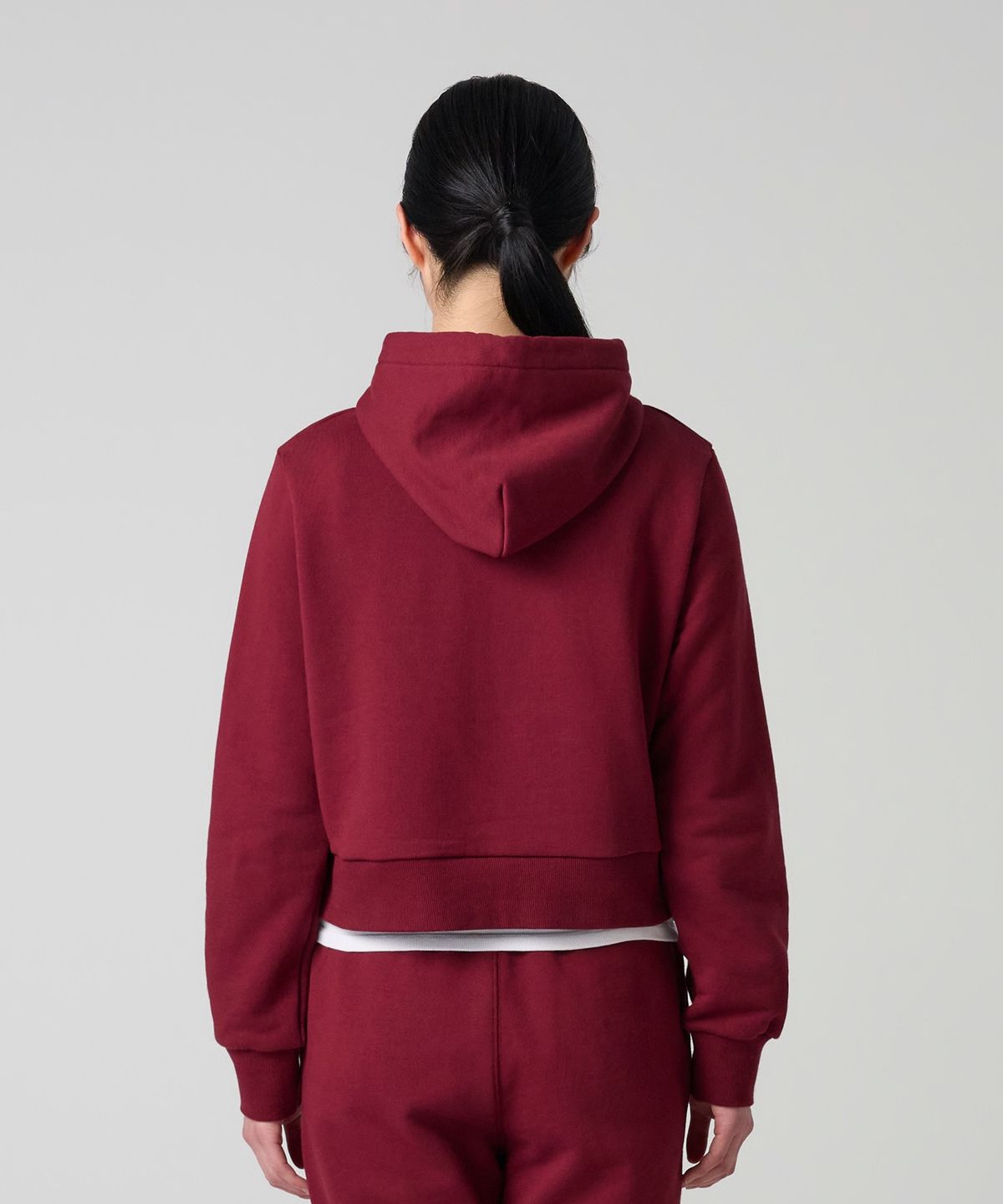 챔피온(CHAMPION) 여성 NYC 크롭 후드 티셔츠 Burgundy
