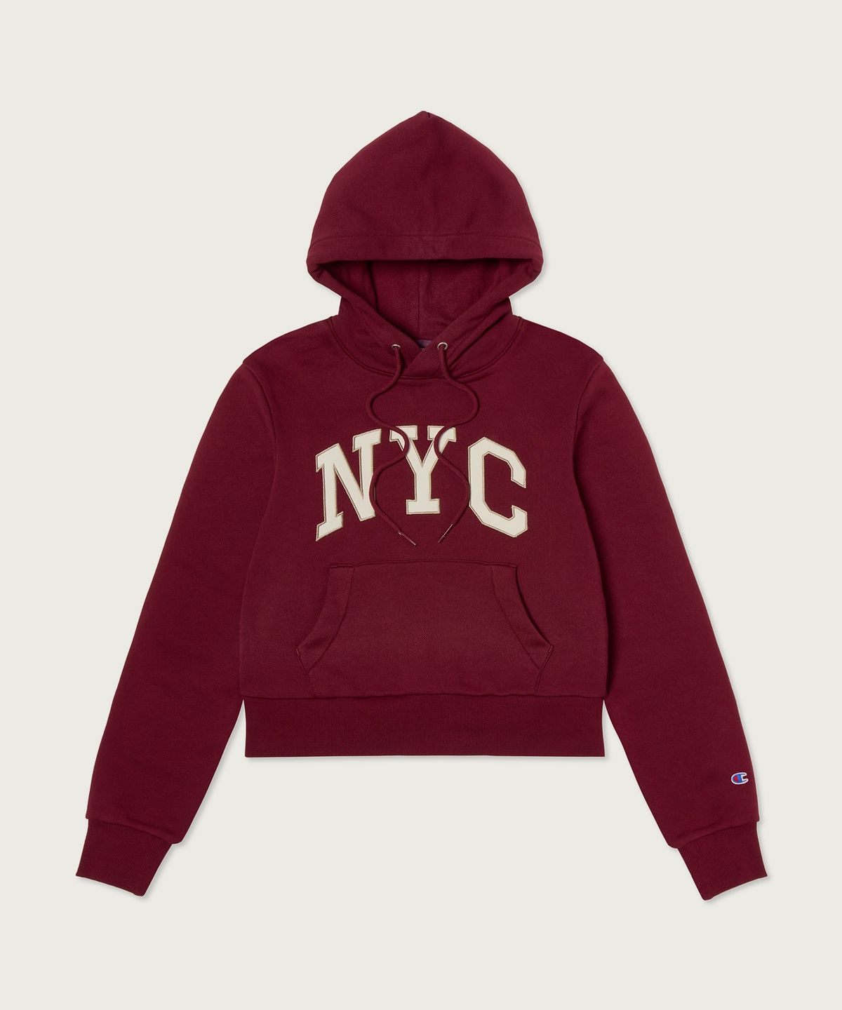챔피온(CHAMPION) 여성 NYC 크롭 후드 티셔츠 Burgundy
