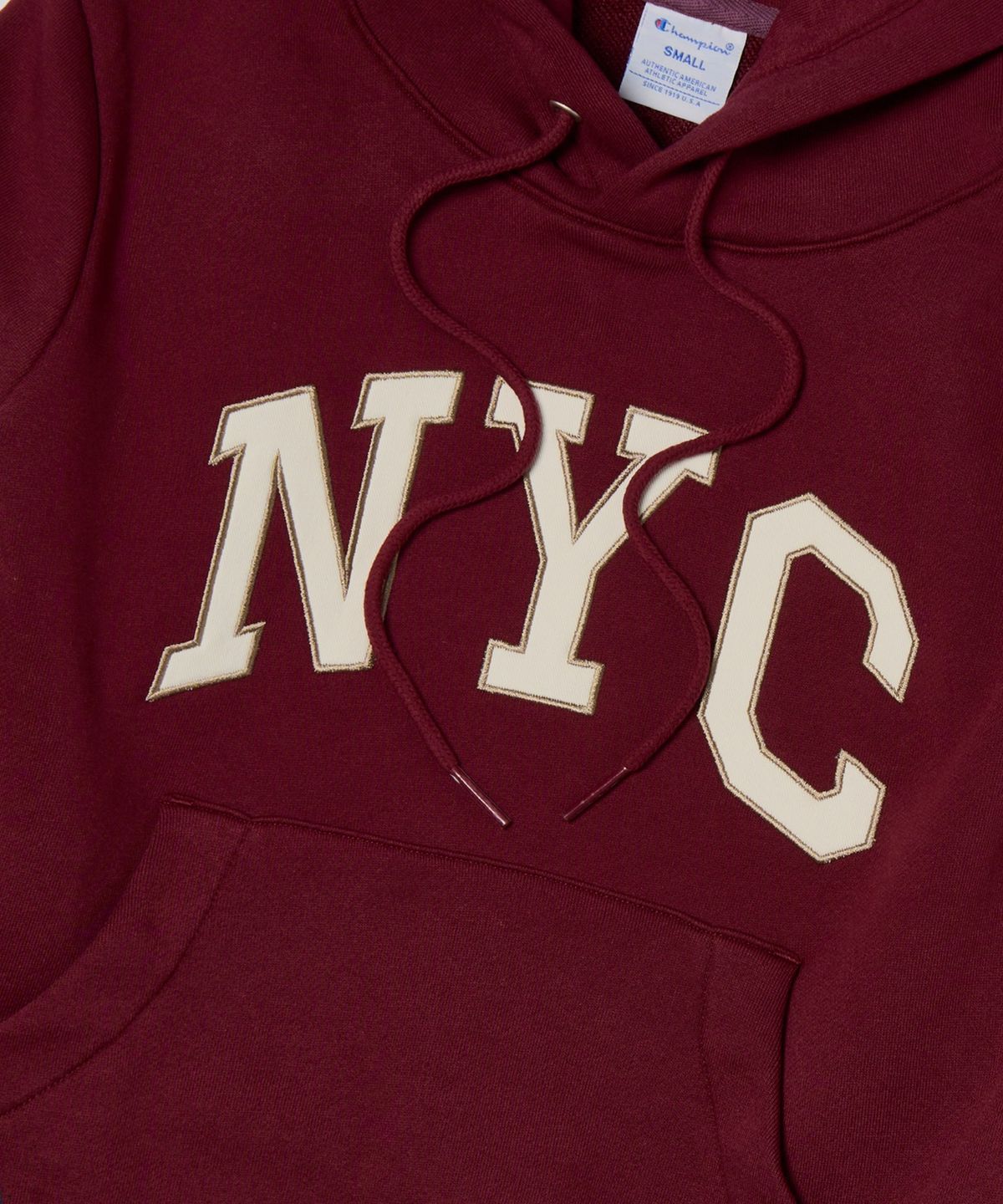 챔피온(CHAMPION) 여성 NYC 크롭 후드 티셔츠 Burgundy