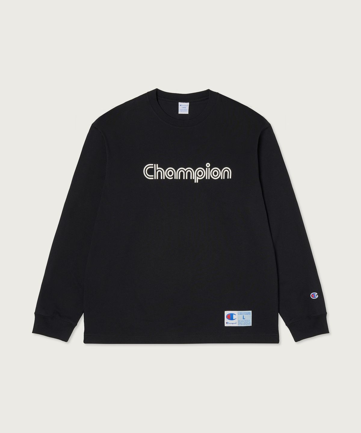 챔피온(CHAMPION) 트랙 로고 루즈핏 조그택 롱슬리브 티셔츠 Black