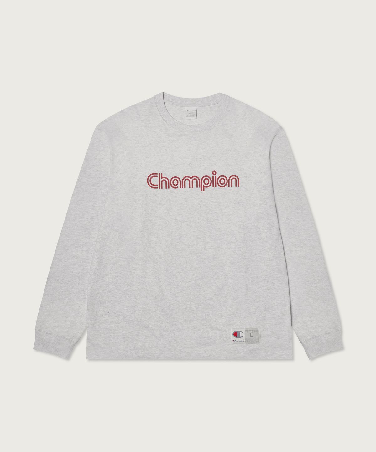 챔피온(CHAMPION) 트랙 로고 루즈핏 조그택 롱슬리브 티셔츠 Light Grey