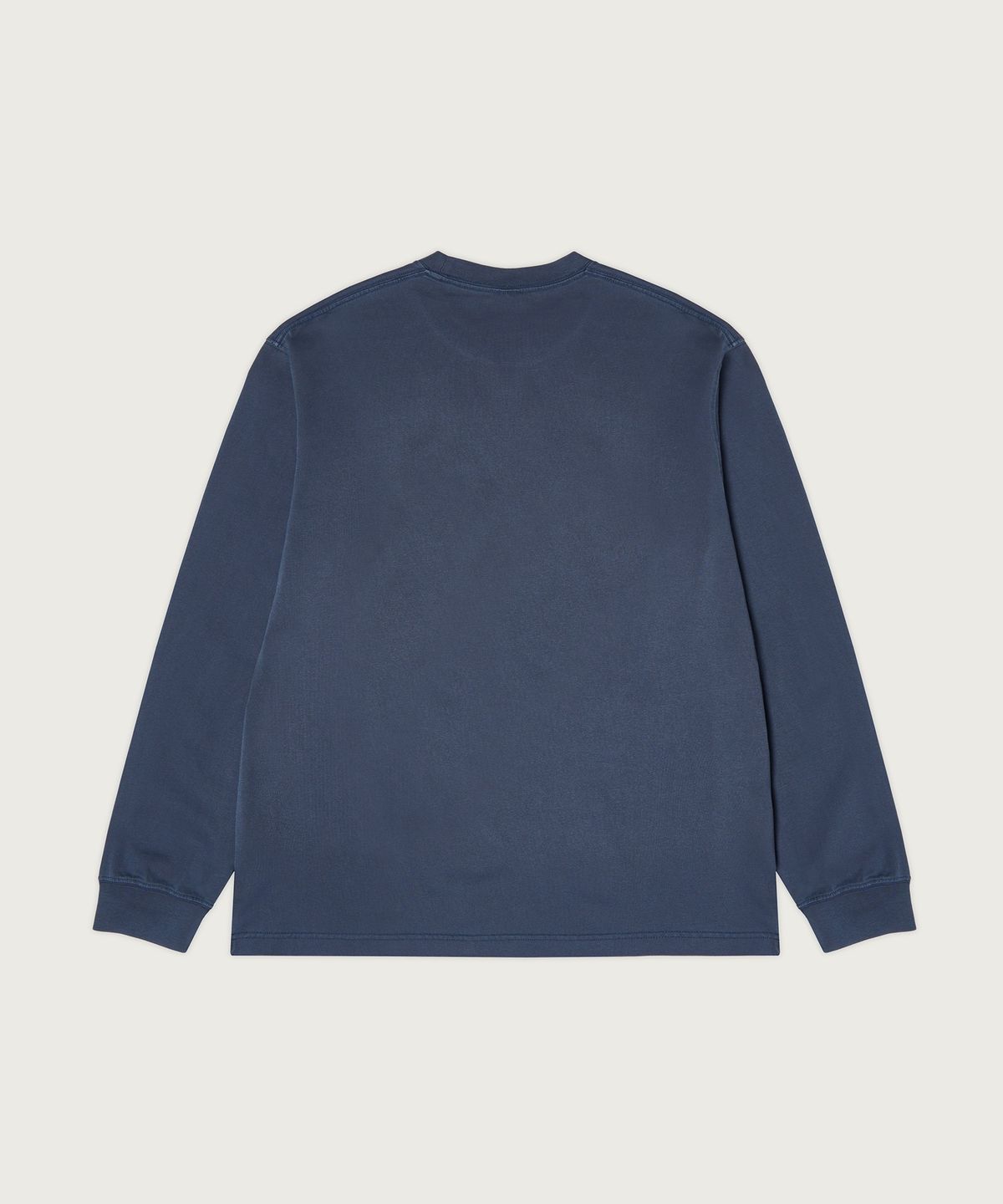 챔피온(CHAMPION) 트랙 로고 루즈핏 가먼트다잉 롱슬리브 티셔츠 Blue