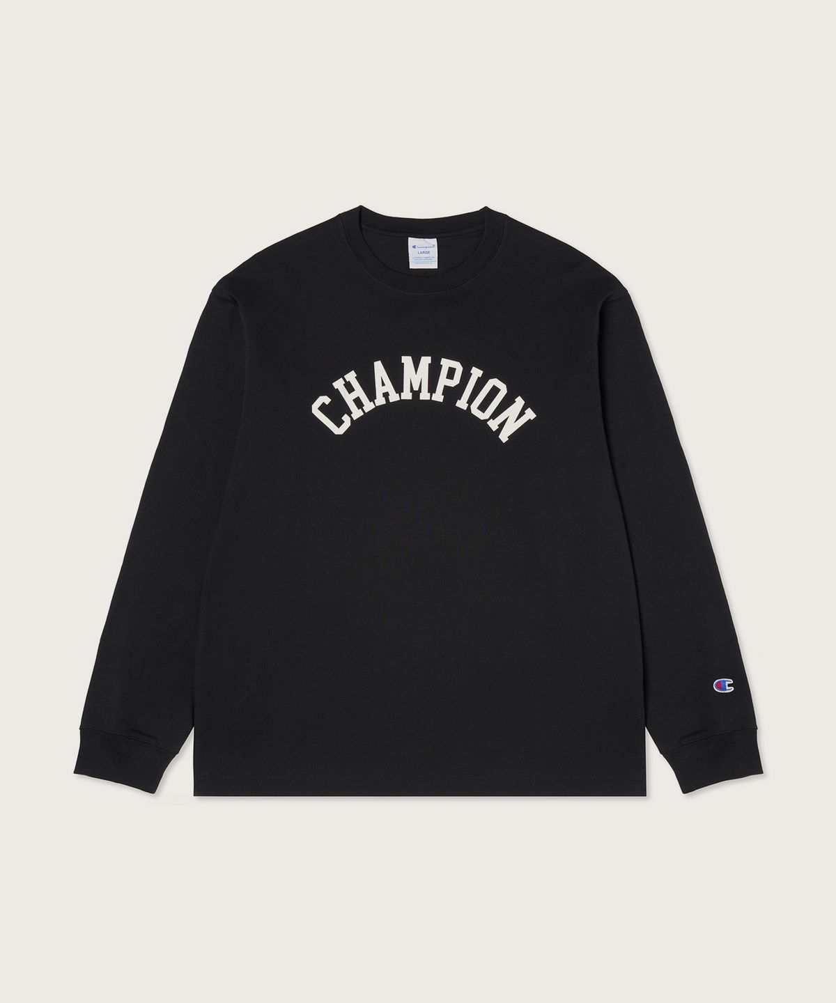 챔피온(CHAMPION) 아치 로고 루즈핏 롱슬리브 티셔츠 Black