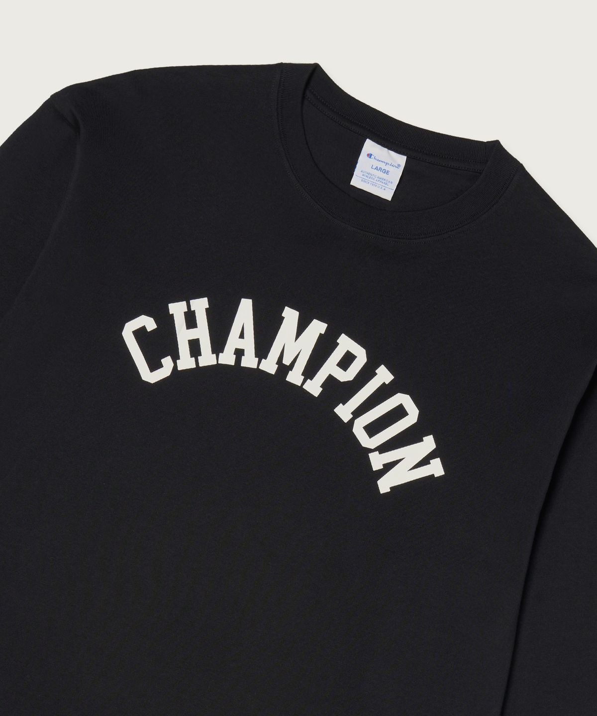 챔피온(CHAMPION) 아치 로고 루즈핏 롱슬리브 티셔츠 Black