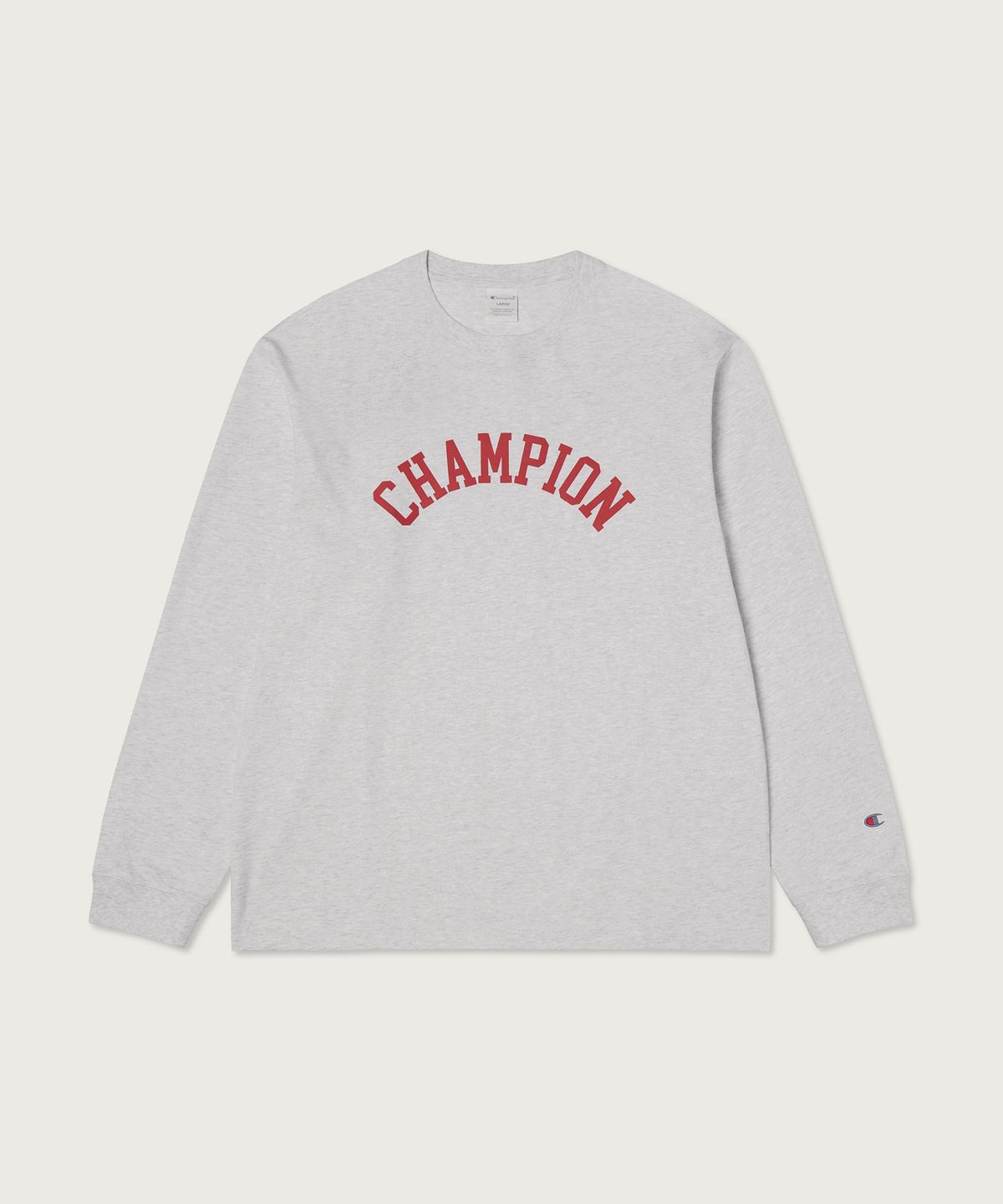 챔피온(CHAMPION) 아치 로고 루즈핏 롱슬리브 티셔츠 Light Grey