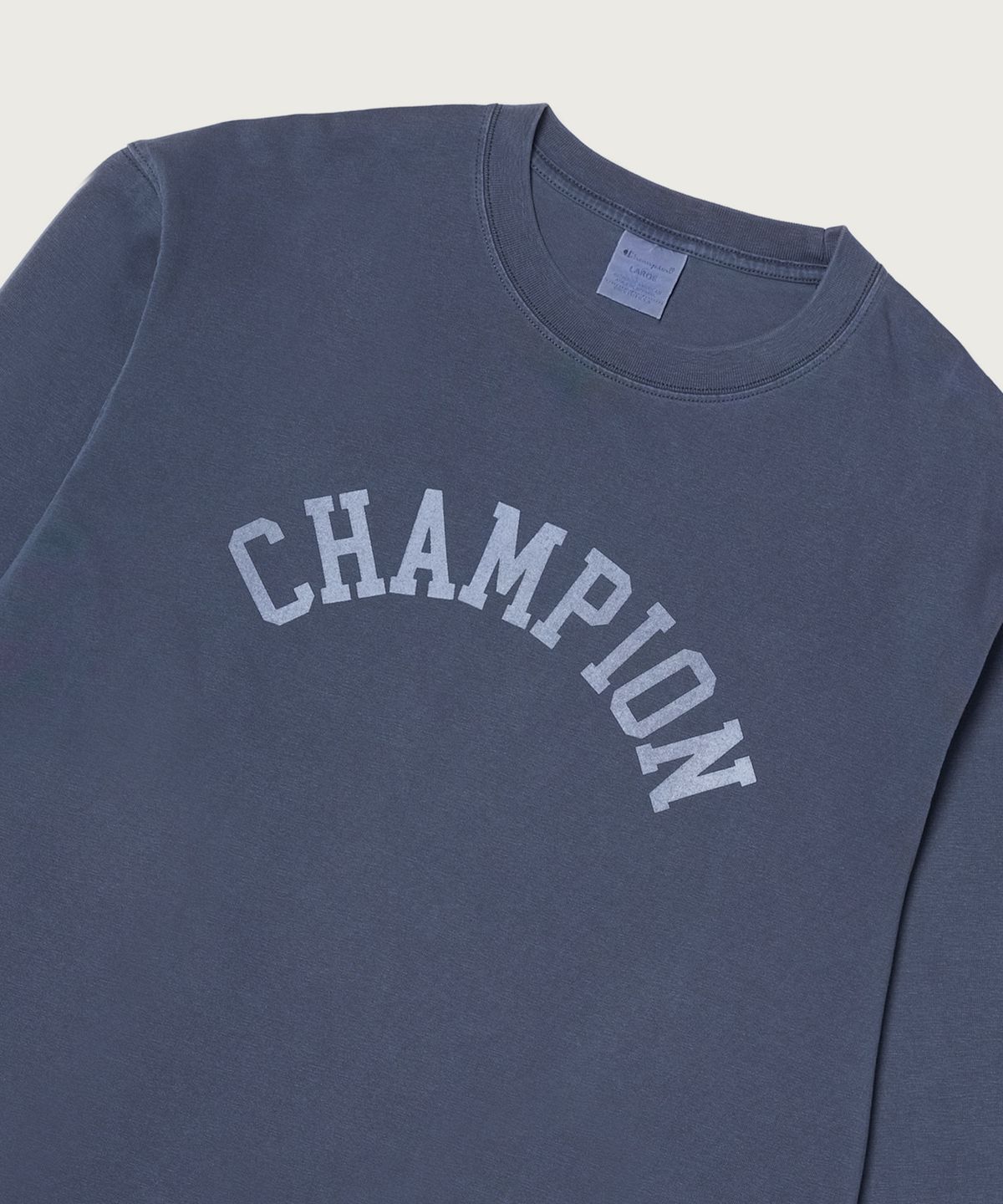 챔피온(CHAMPION) 아치 로고 루즈핏 가먼트다잉 롱슬리브 티셔츠 Blue