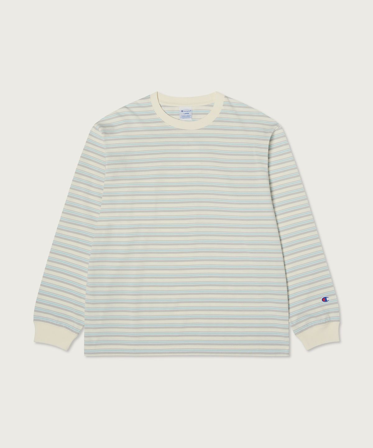 챔피온(CHAMPION) 루즈핏 스트라이프 롱슬리브 티셔츠 Ecru