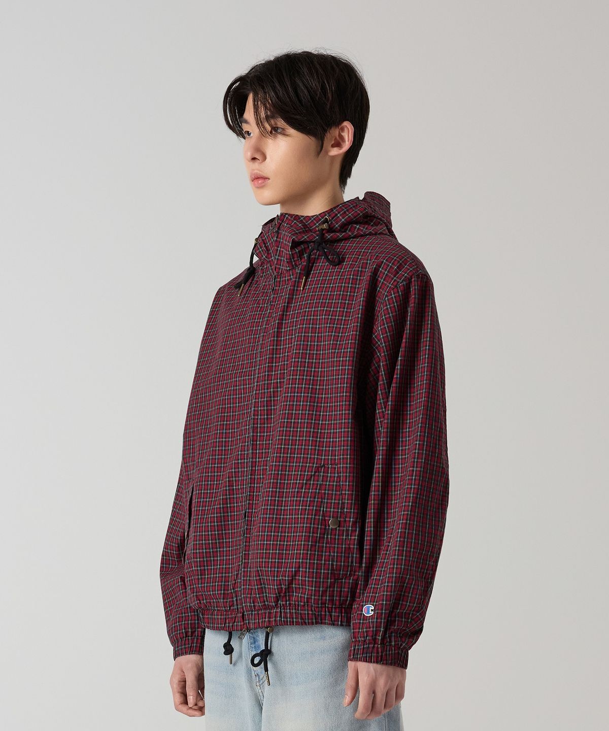 챔피온(CHAMPION) 체크 코튼 윈드브레이커 Red