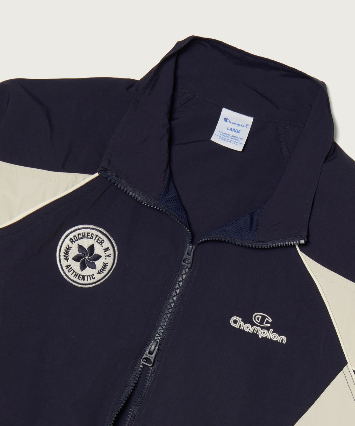 챔피온(CHAMPION) 트랙 로고 프로 컬러블록 트랙자켓 Navy