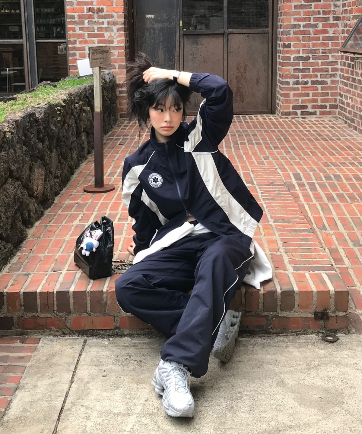 챔피온(CHAMPION) 트랙 로고 프로 컬러블록 트랙자켓 Navy