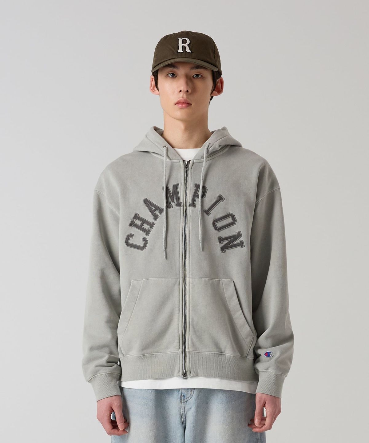 챔피온(CHAMPION) 아치 로고 루즈핏 가먼트다잉 후드 집업 3color