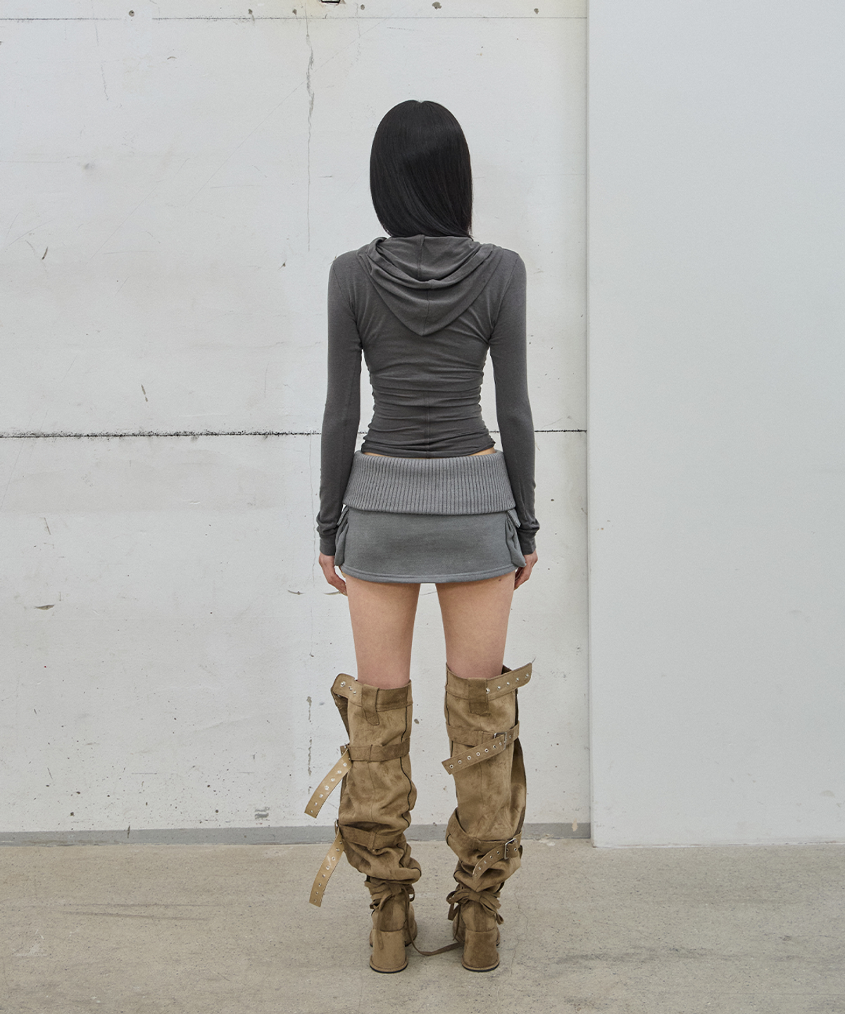 사일프레이(41PRAY) Folded Knit Skirt Shorts / Charcoal