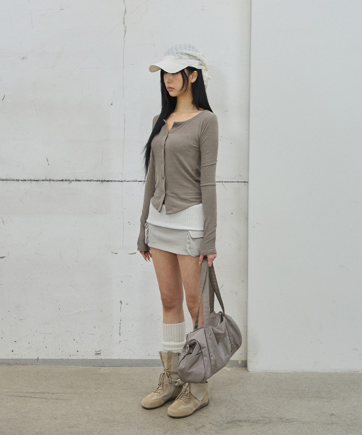 사일프레이(41PRAY) Folded Knit Skirt Shorts / Light Grey