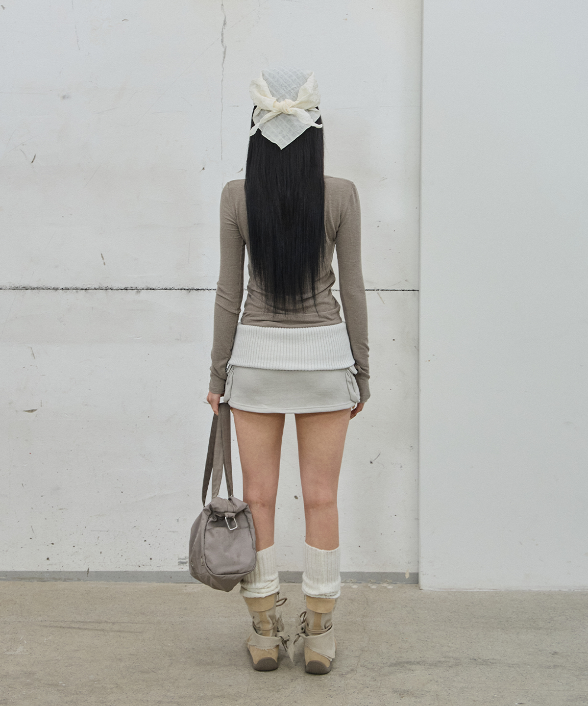 사일프레이(41PRAY) Folded Knit Skirt Shorts / Light Grey