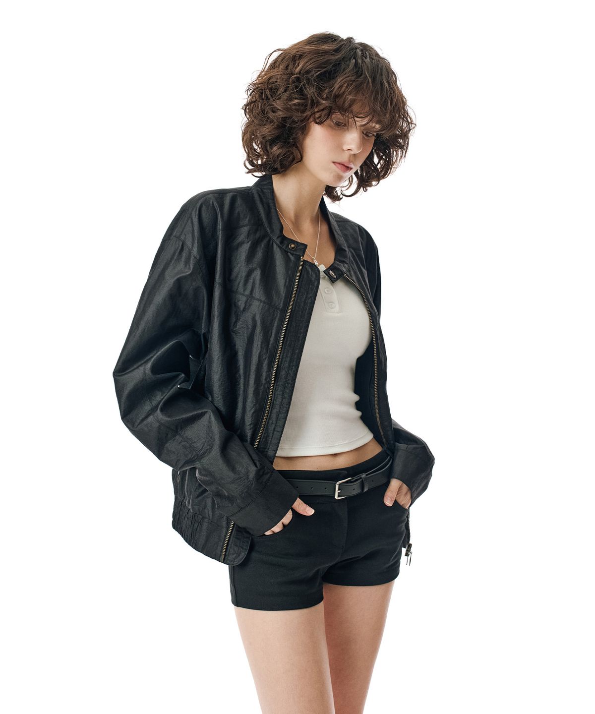 세컨모놀로그(SECONDMONO) Coated Nylon Zip Jacket [BLACK]_SEJK034BLACK
