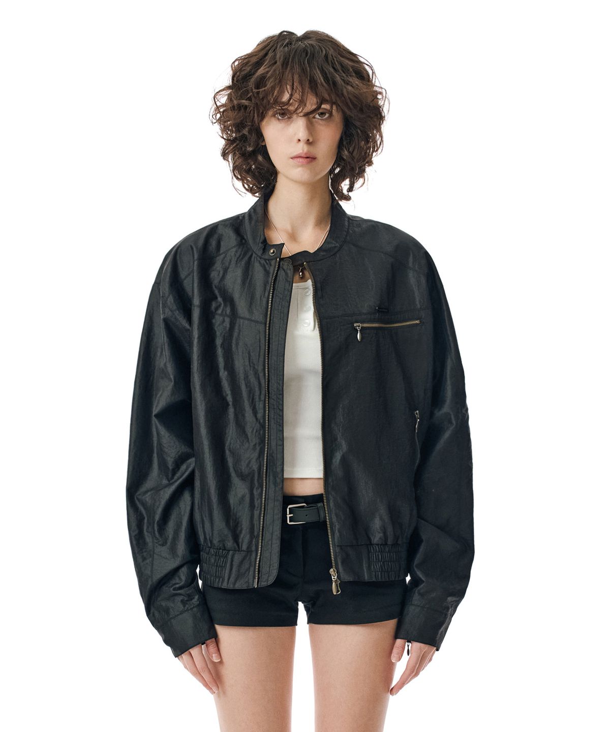 세컨모놀로그(SECONDMONO) Coated Nylon Zip Jacket [BLACK]_SEJK034BLACK